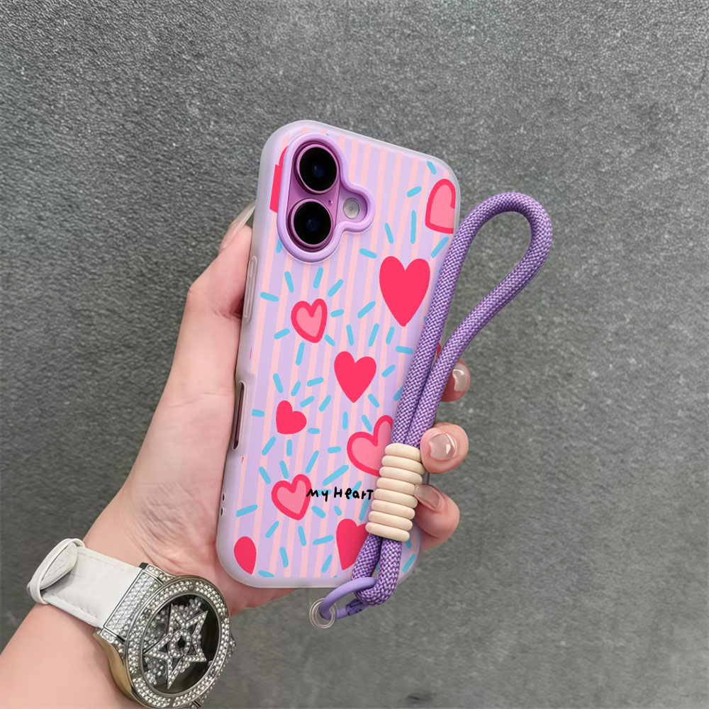 Samsung Galaxy Strap - Kırmızı Kalp Çizgili INS Telefon Kılıfı