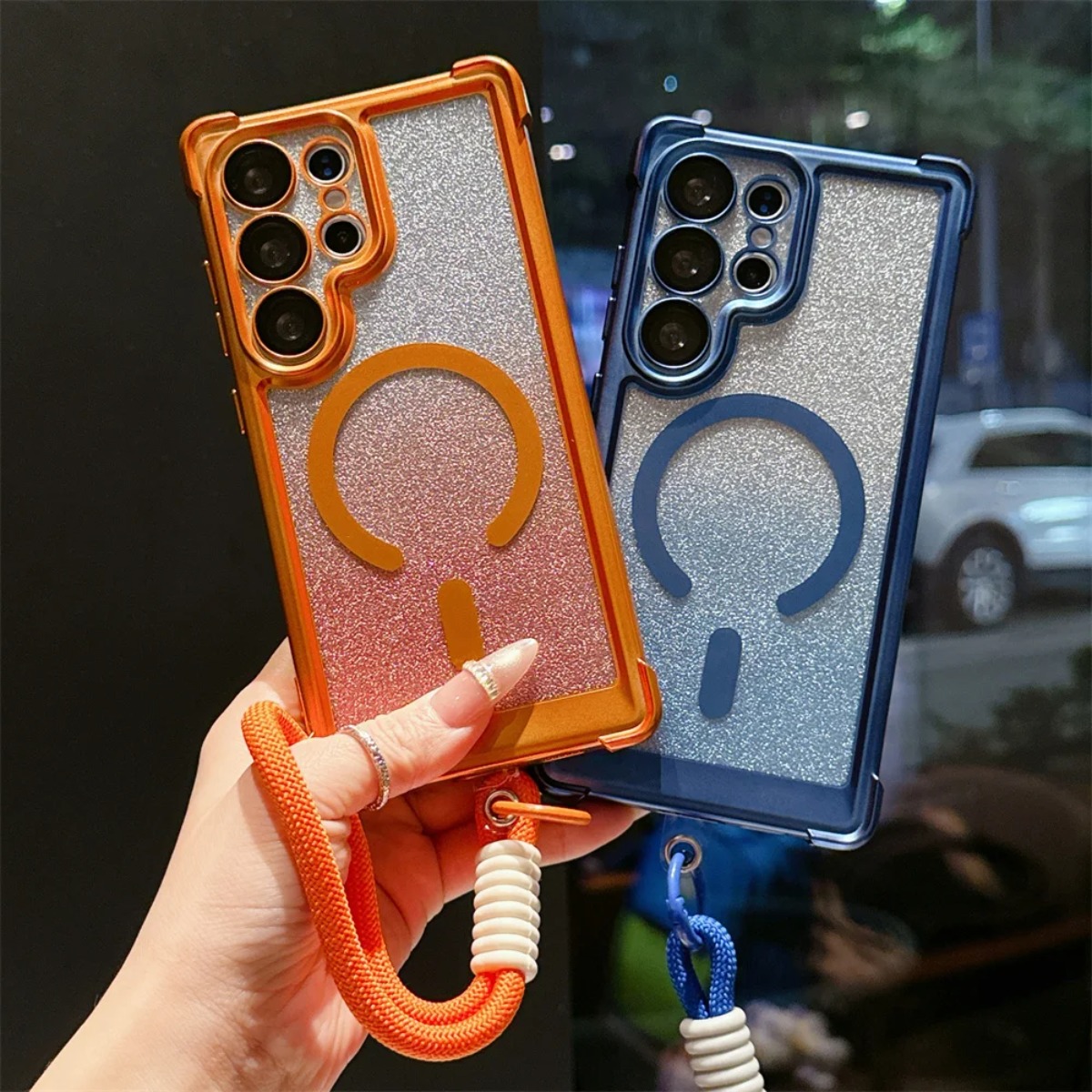 Samsung Galaxy Strap - Magsafe Manyetik Lüks Elektrokaplama Simli Telefon