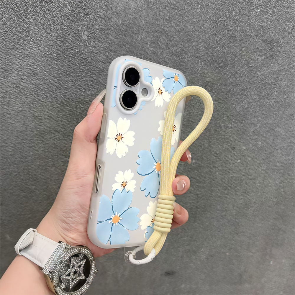 Samsung Galaxy Strap - Açık Mavi Beyaz Çiçek Desenli Telefon