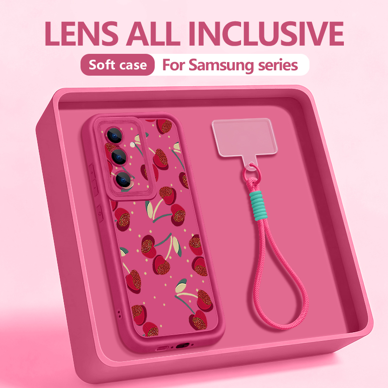 Samsung Galaxy Strap - Küçük Kiraz Desenli Kordonlu Telefon Kılıfı