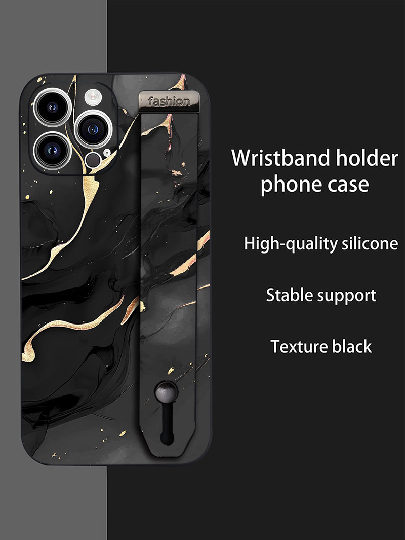 Samsung Galaxy Strap - Lüks Sıvı Silikon Mermer Desenli Bileklikli